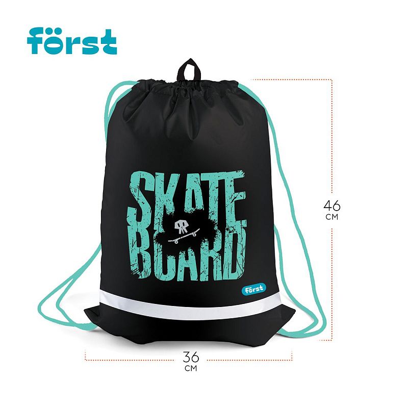 Мешок для обуви 1 отделение Först "Skateboard", 360*460мм, вентиляционная сеточка, светоотражающая полоса 