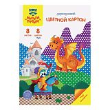 Картон цветной А4 двустор., Мульти-Пульти, 8л., 8цв., мелованный, с узором, в папке, "Енот в сказке"