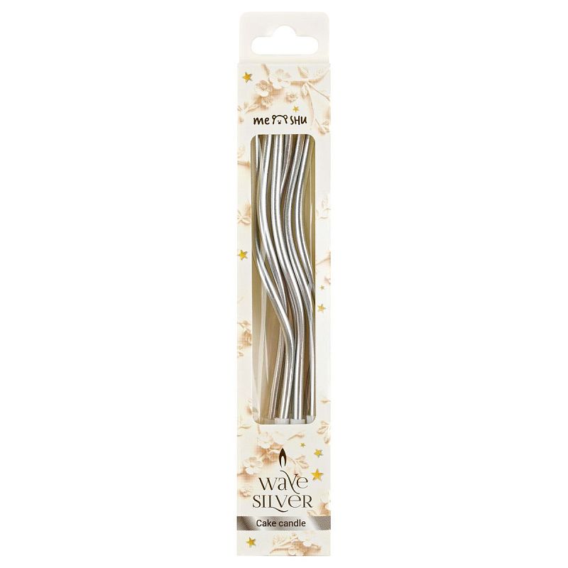 Свечи для торта с держателями MESHU "Wave silver", 13см, 6шт
