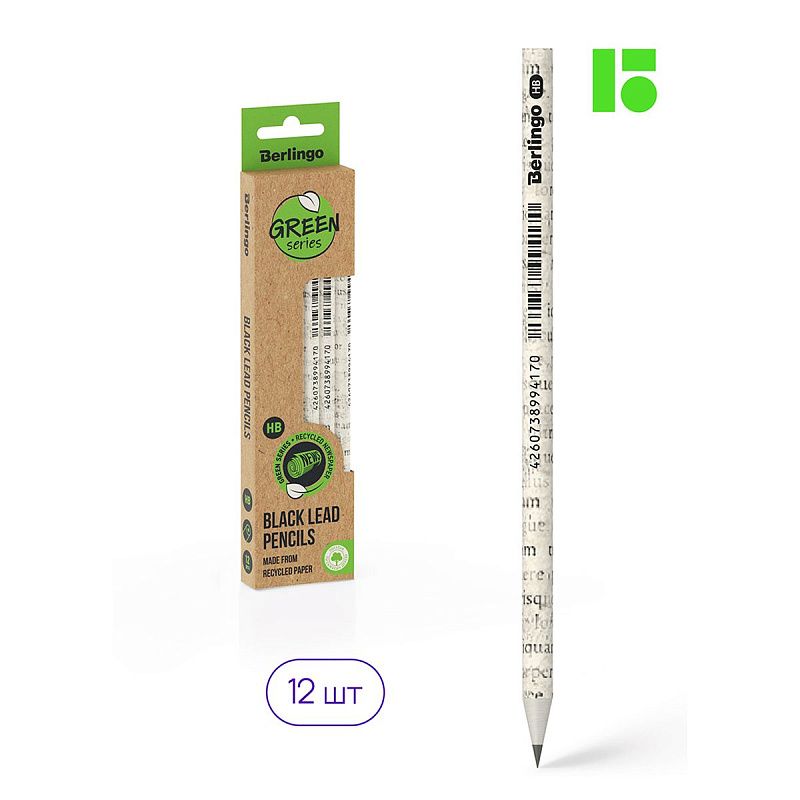 Карандаш ч/г Berlingo "Green series. Newspaper pencil", HB, заточен. 