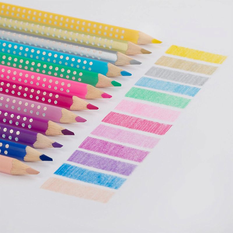 Карандаши цветные Faber-Castel "Sparkle", 12 цв., трехгран., метал. короб