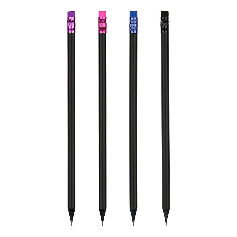 Карандаш ч/г MESHU "Black style", HB, заточен., с печатью, с ластиком, ассорти, туба 