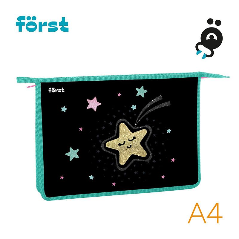 Папка для тетрадей 1 отделение, А4 Först "Stars", 340*245*40мм, пластик, на молнии 