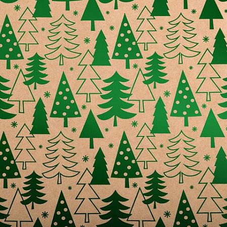 Бумага упаковочная крафт С ЭФФЕКТАМИ BIG SIZE новогодняя "Green Trees", 0,7х5 м, ЗОЛОТАЯ СКАЗКА, 591950