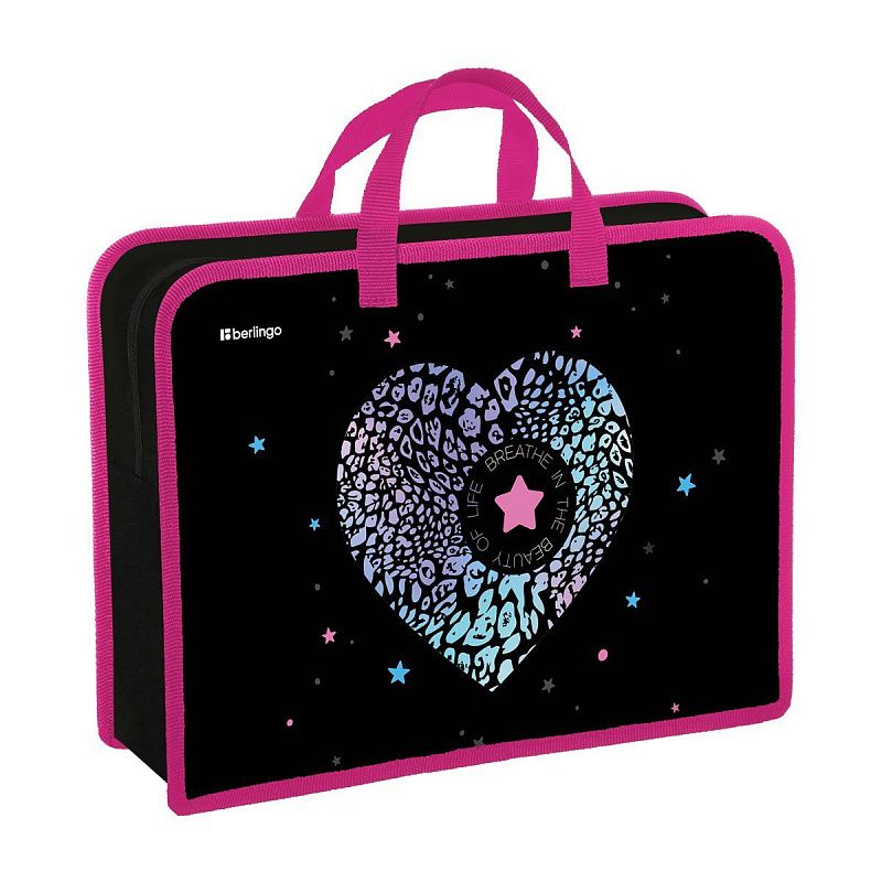 Папка с ручками 1 отделение, А4 Berlingo "Beauty", 340*245*100мм, пластик, на молнии