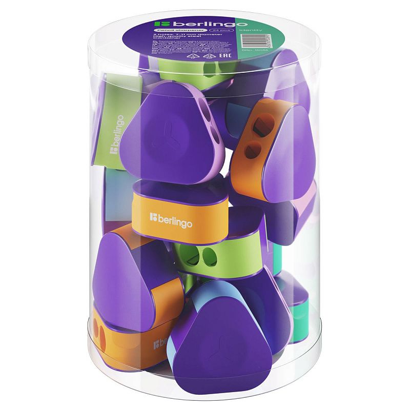 Точилка пластиковая Berlingo "Envy", с контейнером, 2 отверстия, ассорти 