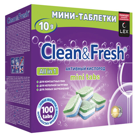 Таблетки для посудомоечных машин 100шт CLEAN&FRESH All IN 1 MINI TABS, ш/к 11434, Cd13100m 