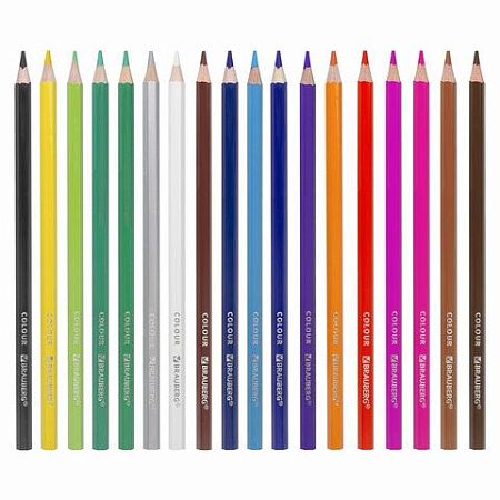 Карандаши цветные BRAUBERG PREMIUM, 18 цветов, пластиковые, шестигранные, грифель мягкий 3 мм, 181667