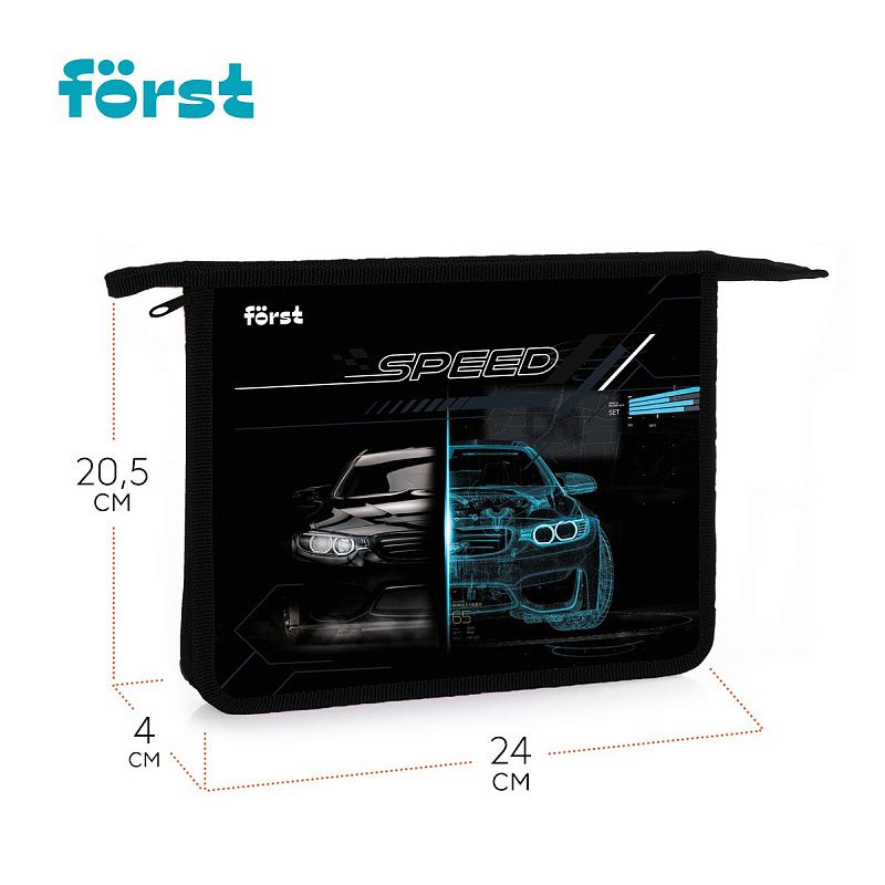 Папка для тетрадей 1 отделение, А5 Först "Racing speed", 240*205*40мм, пластик, на молнии 