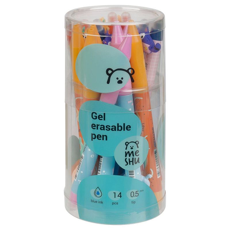 Ручка гелевая стираемая автоматическая MESHU "Cool cats" синяя, 0,5мм, корпус ассорти, с топпером 