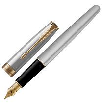 Ручка перьевая PARKER "Sonnet Core Stainless Steel GT", корпус серебристый, позолоченные детали, черная, 1931504 Ручка перьевая PARKER "Sonnet Core Stainless Steel GT", корпус серебристый, позолоченные детали, черная, 1931504