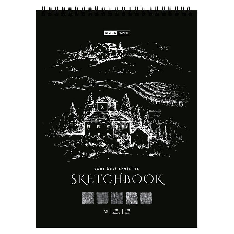 Скетчбук 20л., А5 ArtSpace "Black line. House", на гребне, черный блок,120г/м2