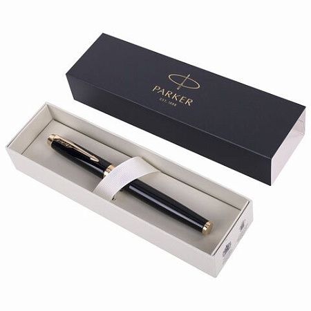 Ручка перьевая PARKER "IM Core Black Lacquer GT", черный глянцевый лак, позолота, синяя, 1931645 