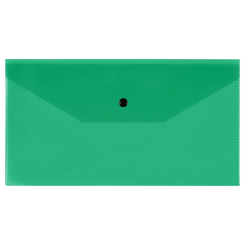 Папка-конверт на кнопке СТАММ С6, 150мкм, пластик, прозрачная, зеленая