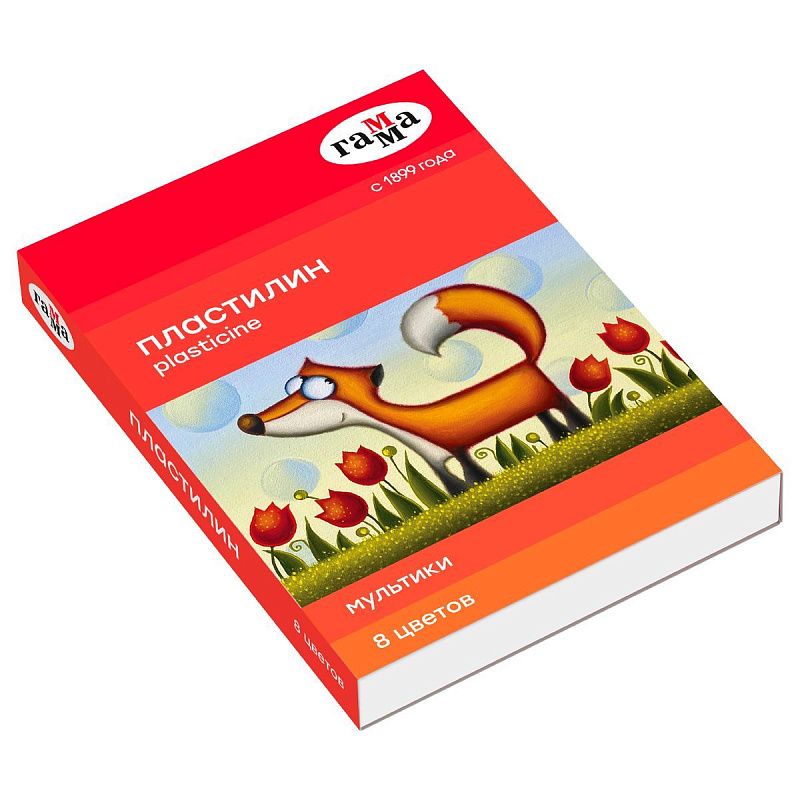 Пластилин Гамма "Мультики", 08 цветов, 160г, со стеком, картон. упаковка