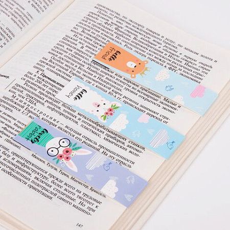 Закладки для книг с магнитом FUNNY ANIMALS, набор 6 шт., блестки, 25x196 мм, ЮНЛАНДИЯ, 113444 