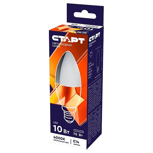 Лампа светодиодная Старт LED, серия "WS" 10W40, тип С "свеча", E14, 4000К, нейтральный свет, 25000ч