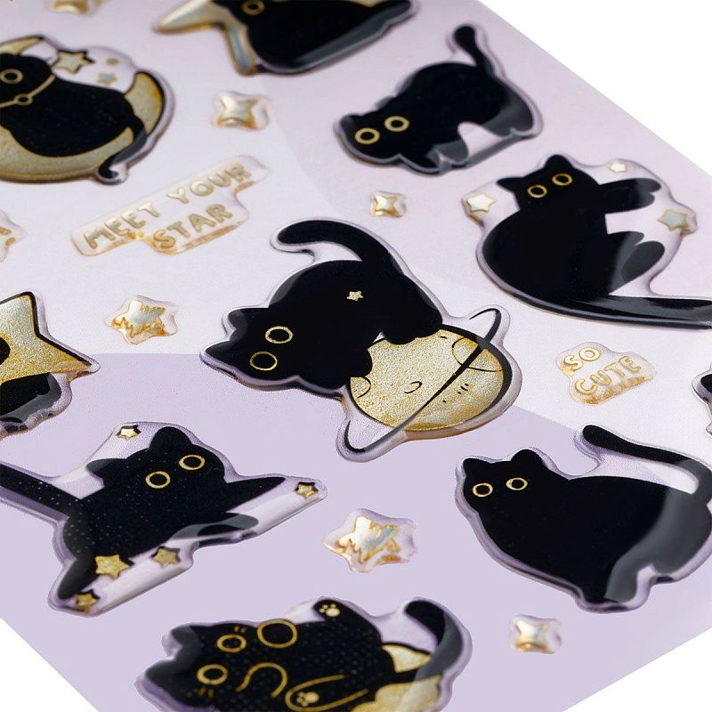 Наклейки гелевые MESHU  "Moon Cat" , 10*23см, инд. уп., европодвес