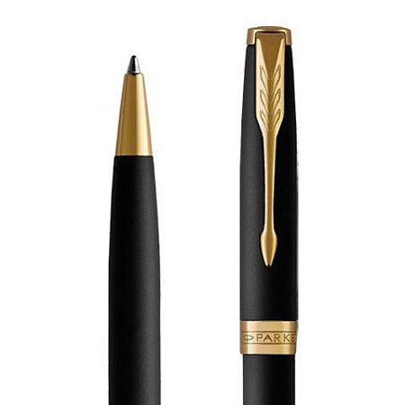 Ручка шариковая PARKER "Sonnet Core Matt Black GT", черный матовый лак, позолота, черная, 1931519 