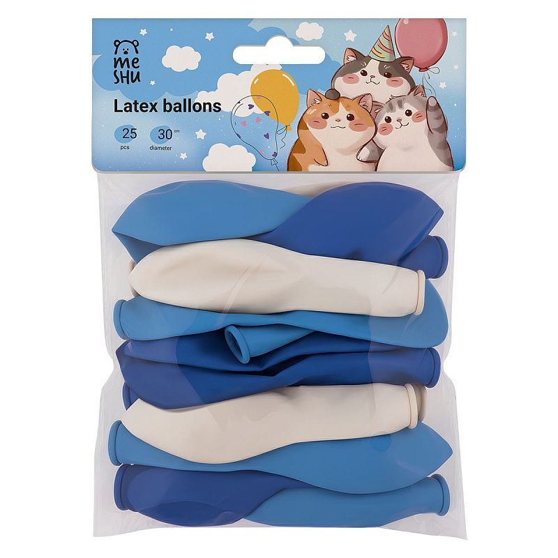 Воздушные шары, 25шт., М12/30см, MESHU, "Blue mood", пастель, 3 цвета ассорти