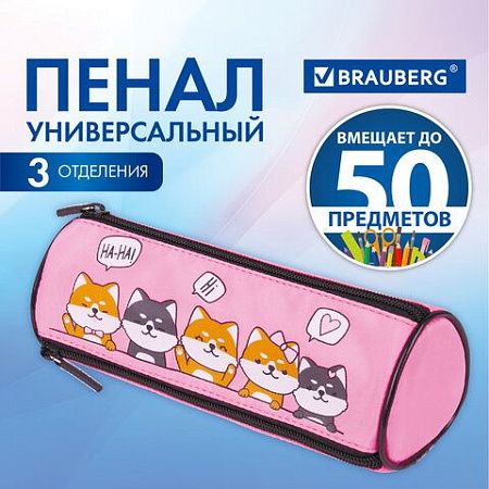 Пенал BRAUBERG, 3 отделения, нейлон, 21х7х7 см, "Puppies", 270839 