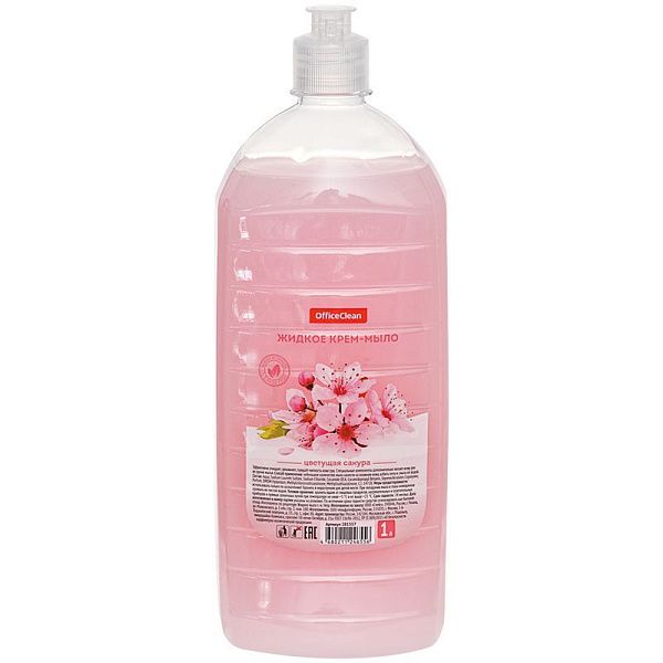 Мыло-крем жидкое OfficeClean "Цветущая сакура", с дозатором, 1л 