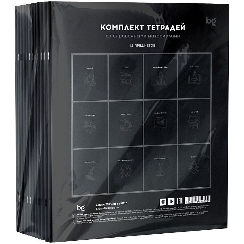 Комплект (12 шт.) предметных тетрадей 48л. BG "Минимализм", выб.лак