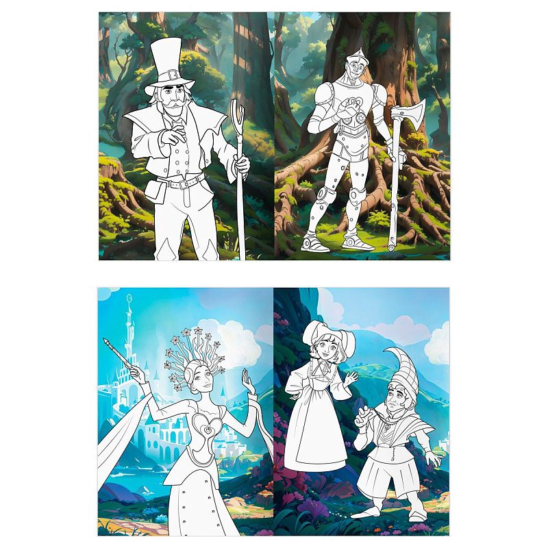 Раскраска с цв. фоном А4, 16 стр., ТРИ СОВЫ "Волшебник Изумрудного города"