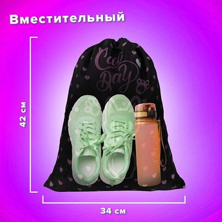 Мешок для обуви BRAUBERG KIDS, с петлей, 42х34 см, "Amazed cat", 271629 