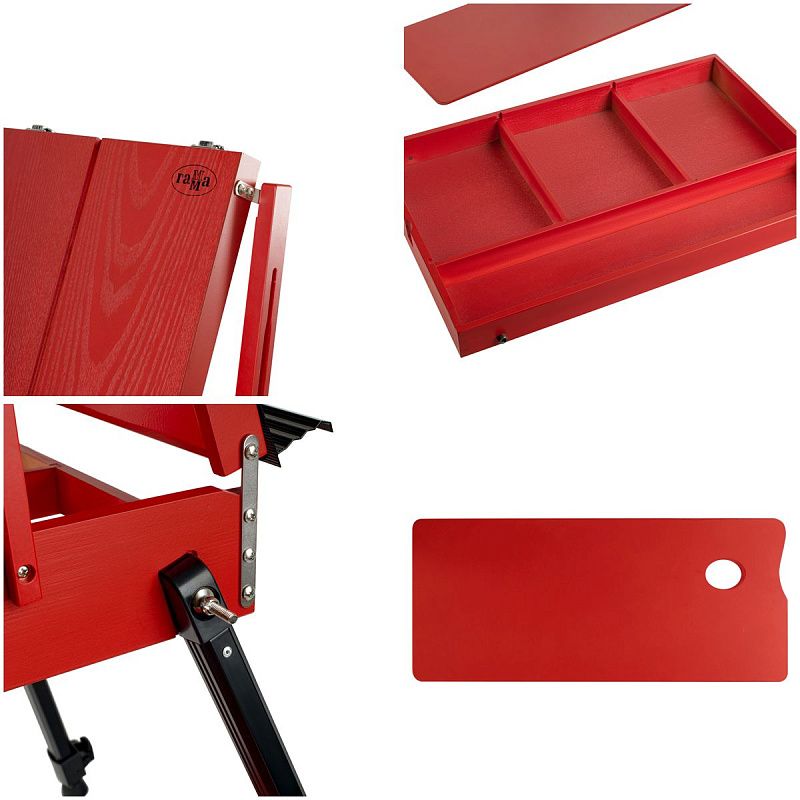 УЦЕНКА - Этюдник напольный с ремнем и палитрой Гамма "Студия", 78*92*180см, сосна, красный (осн 378153)