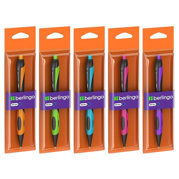 Ручка шариковая автоматическая Berlingo "Color Zone" синяя, 0,7мм, корпус ассорти, пакет с европодвесом