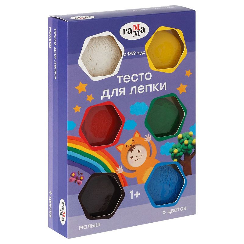 Тесто для лепки Гамма "Малыш", 6цв., 360г, картон. упаковка new