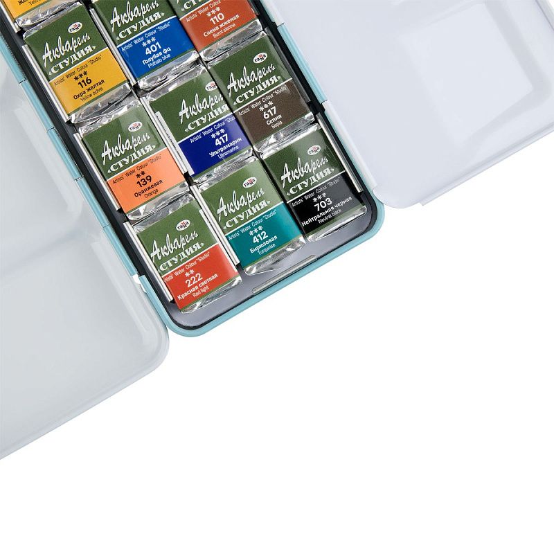 Акварель художественная Гамма "Студия", 21 цв., 2,6 мл , кювета, метал. Коробка