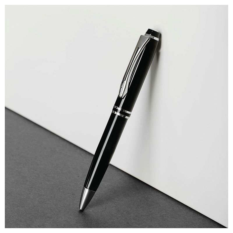 Ручка шариковая Luxor "Trident" синяя, 0,7мм, корпус черный/хром, поворотный механизм, футляр 