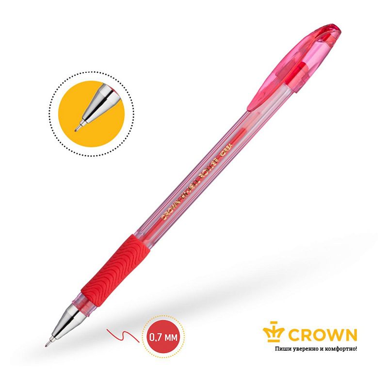 Ручка гелевая Crown "Hi-Jell Needle Grip" красная, 0,7мм, грип, игольчатый стержень, штрих-код 
