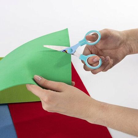 Ножницы BRAUBERG "Kid Series", 130 мм, голубые, с цветной печатью "Пингвины", закругленные, 232271 