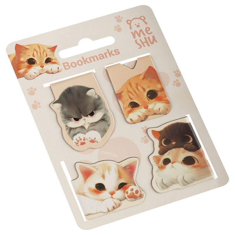 Закладки магнитные для книг, 4шт., MESHU "Cute kittens", матовая ламинация 