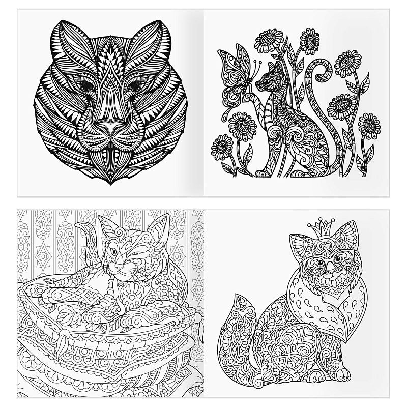 Раскраска для взрослых 228*228 ТРИ СОВЫ "Антистресс-терапия. Такие разные кошки", 64стр., склейка