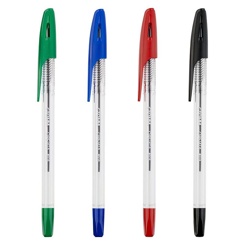 Набор шариковых ручек СТАММ "Орбита 100" 4шт., 4цв., 0,7мм, пакет с европодвесом 