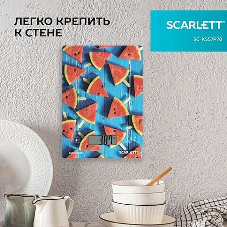 Весы кухонные SCARLETT SC-KS57P78, электронный дисплей, max вес 10 кг, тарокомпенсация, стекло