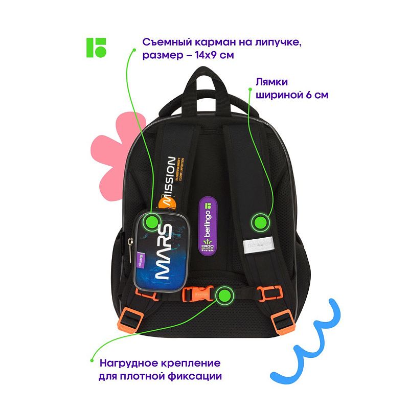 Ранец Berlingo Expert Plus "Space world" 38*29*15см, 2 отделения, 2 кармана, анатомическая спинка 