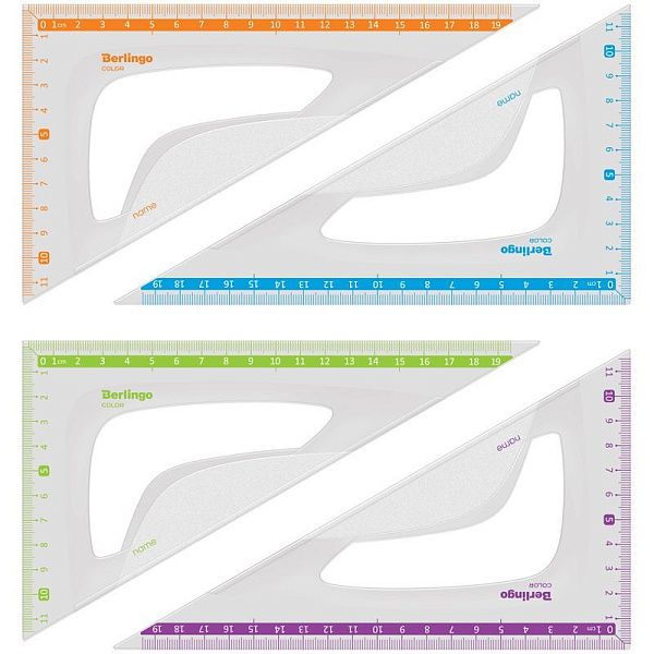 Треугольник 30°, 19см Berlingo "Color", пластиковый, ассорти, европодвес