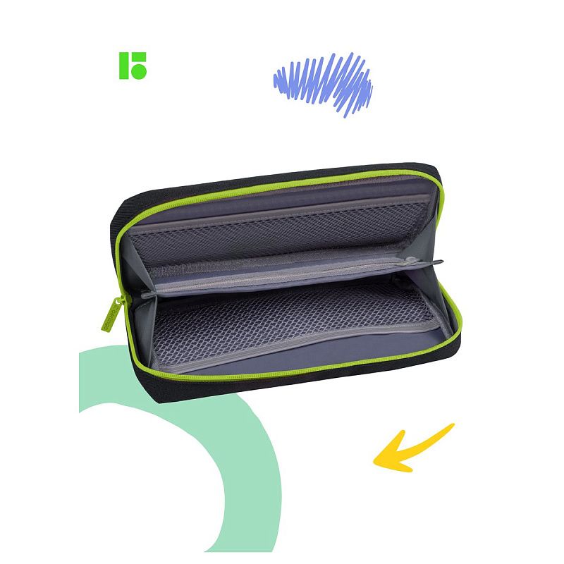 Пенал мягкий 1 отделение, 1 карман, 215*95*44 Berlingo "Black and yellow", полиэстер, внутренний органайзер 