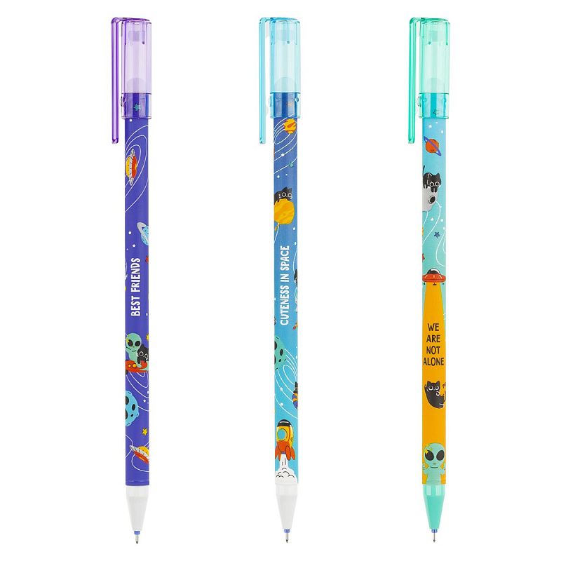 Ручка гелевая стираемая MESHU "Alien cats" синяя, 0,5мм, корпус ассорти 