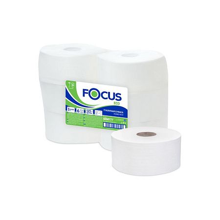 Бумага туалетная Focus Eco Jumbo, 1 слойн, 525м/рул., тиснение, белая 
