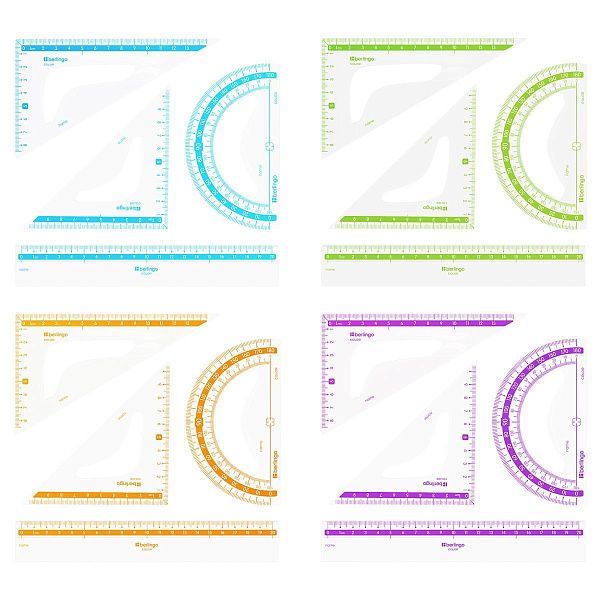 Набор чертежный средний Berlingo "Color" (треуг. 2шт., линейка 20см, транспортир), прозрачный