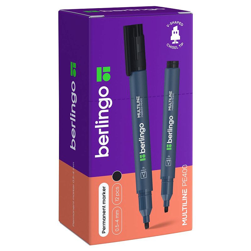 Маркер перманентный Berlingo "Multiline PE400" черный, скошенный, 0,5-4мм 
