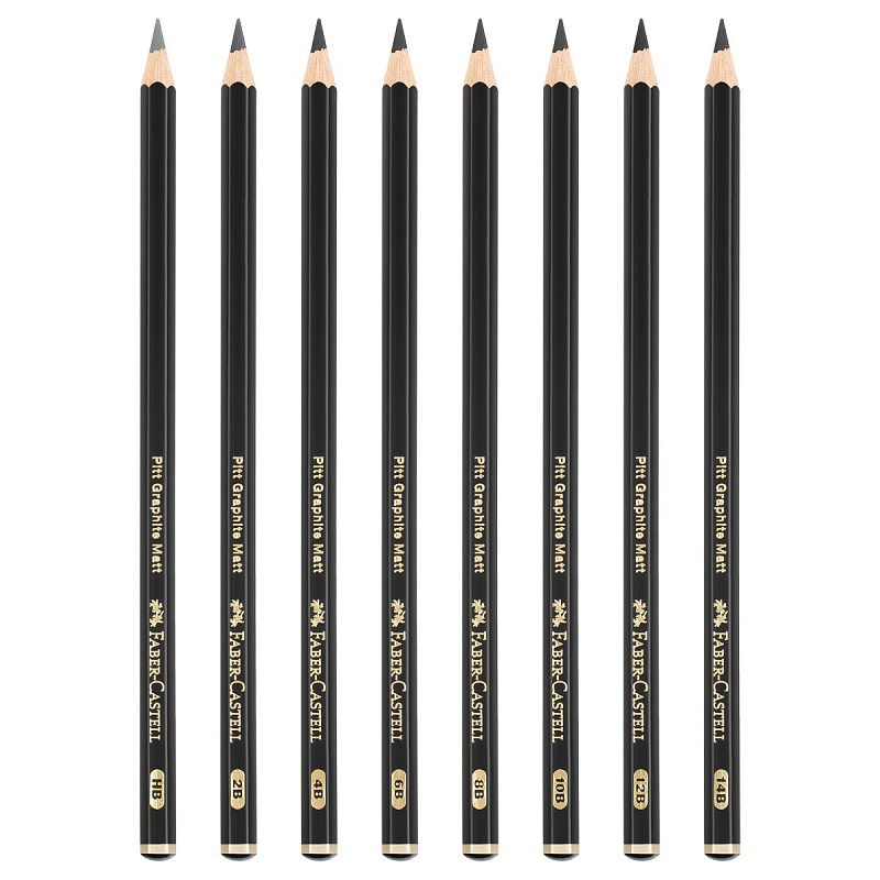 Набор карандашей ч/г матовых Faber-Castell "Pitt Graphite Matt" HB, 2B, 4B, 6B, 8B, 10B, 12B, 14B, заточ, ластик, метал.точилка, растушевка, метал.кор