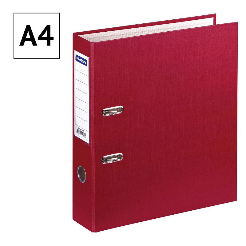 Папка-регистратор OfficeSpace, 70мм, бумвинил, с карманом на корешке, бордовая 