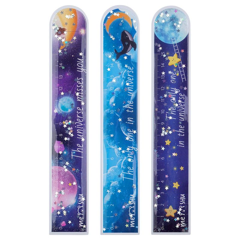 Линейка 15см MESHU "Universe" ПВХ с блестками, ассорти, европодвес 